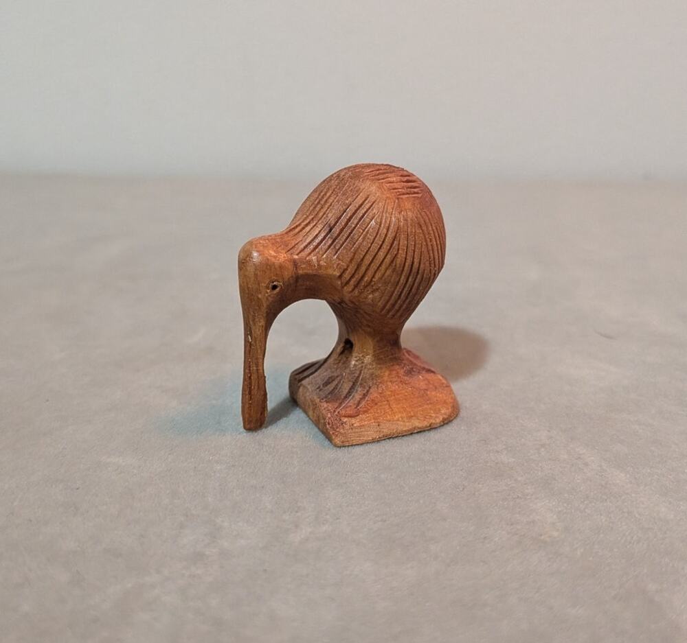Vtg Hand Carved Wood Kiwi Bird Miniature Figurine Signed L.N. New Zealand Art